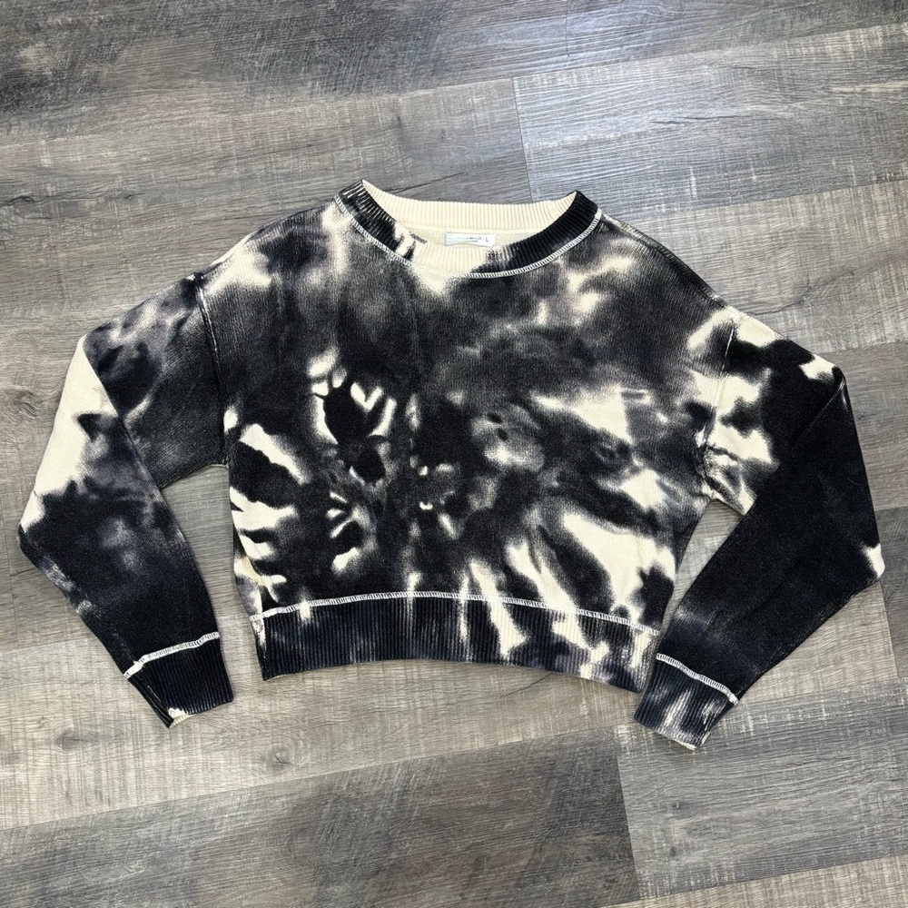 Natural Life “Taylor”Black & Cream Tie-Dyed Oversized, Cropped Sweater, Sz L,EUC - Picture 3 of 9